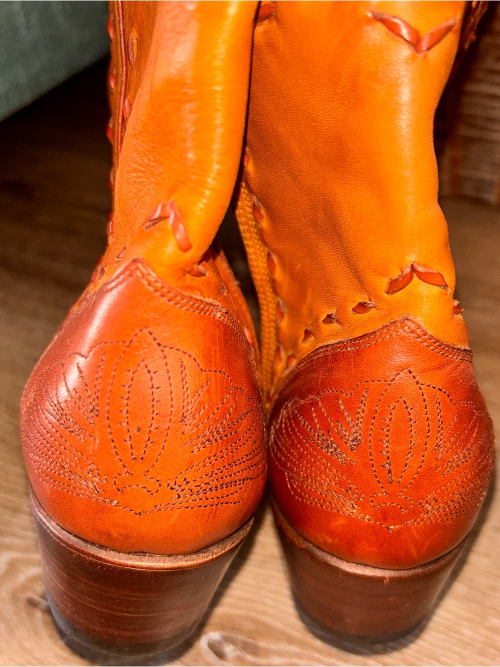 Charlie Horse Brown Leather Western Boots w/Burnt Orange trim Women's 10B - Picture 10 of 11